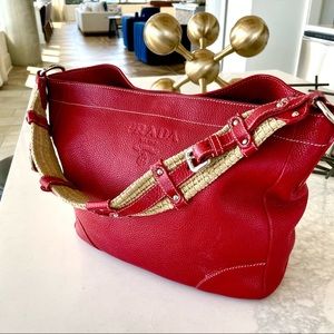 Prada Jacquard Logo Canvas Shoulder Bag